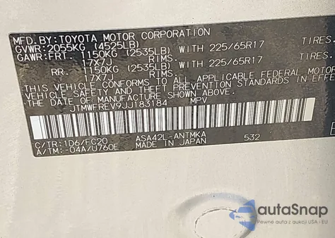 2018 Toyota Rav4 Xle from USA, damaged, VIN JTMWFREV9JJ183184